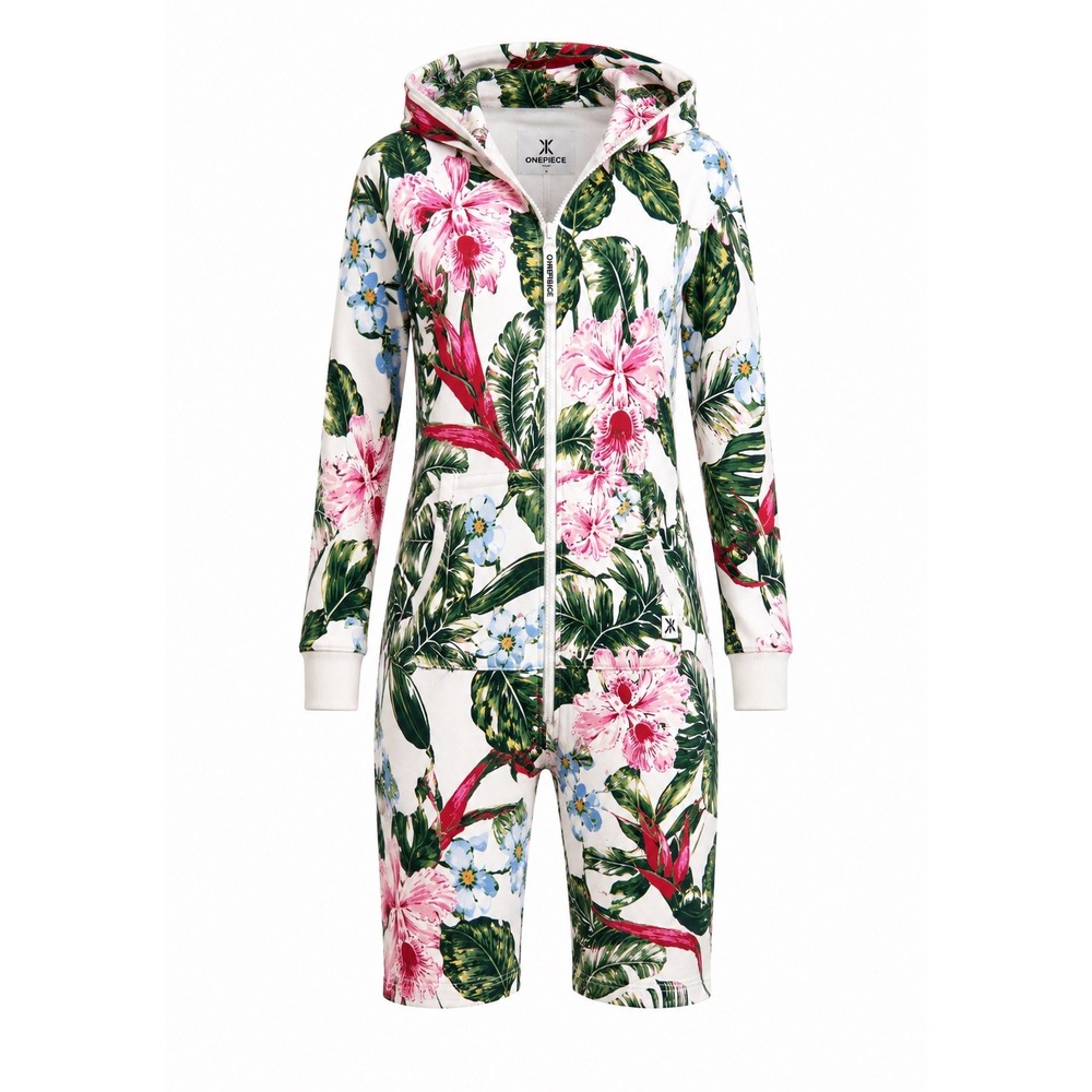 OnePiece Tropicana Romper White Tropical Floral Hibiscus Hooded Zip Up M